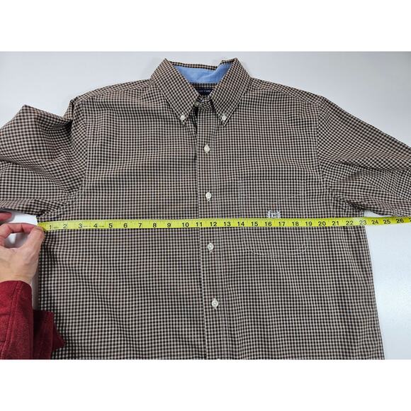 Chaps Easy Care size medium brown checkered EUC short sleeve shirt EUC casual - Picture 6 of 7